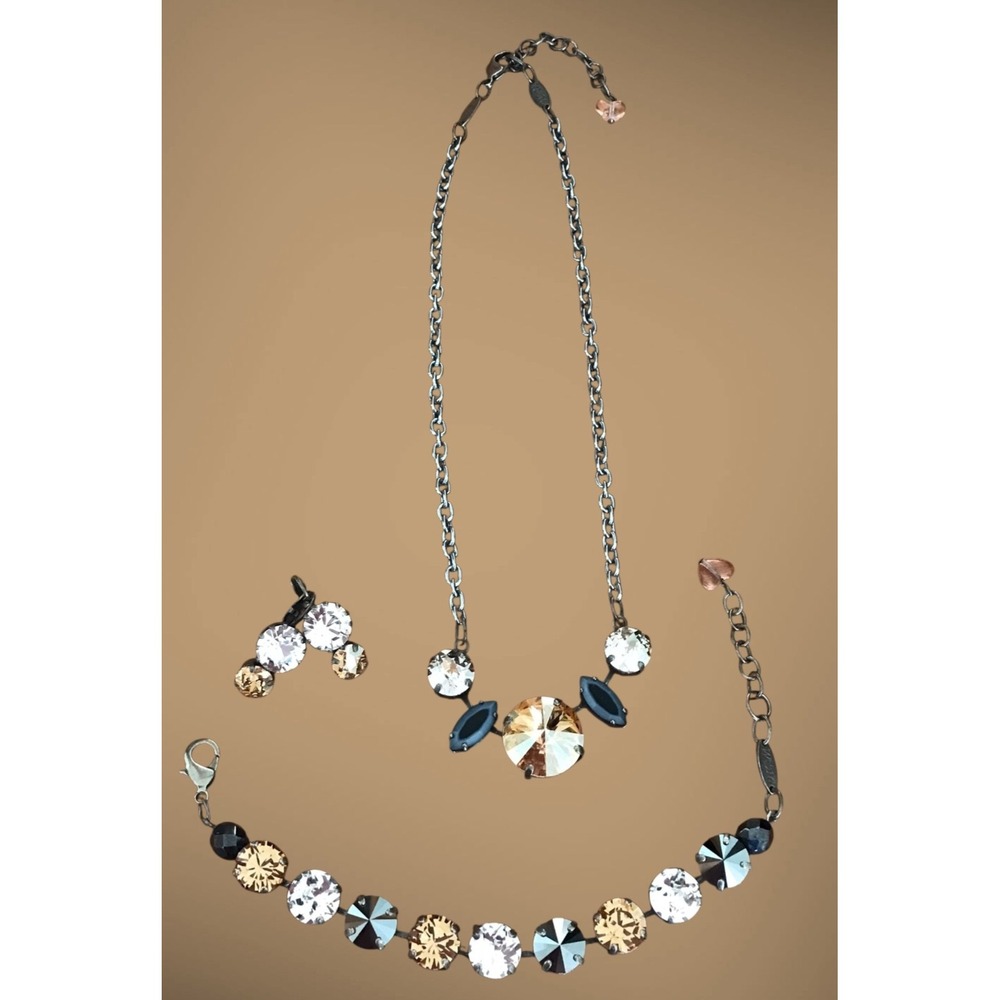 Sabika Solid Vienna W16‎ Black & Gold 5 stone necklace, bracelet, earrings EUC